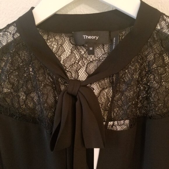 NWT Theory Long Sleeve Lace Yoke Silk Blouse - Picture 2 of 7